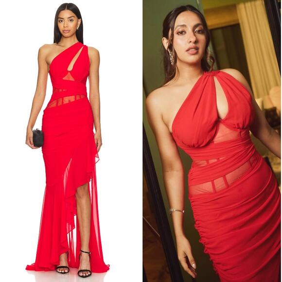 NBD | NWT Christian Gown in Red Asymmetrical Corset Maxi Dress S - Picture 1 of 16